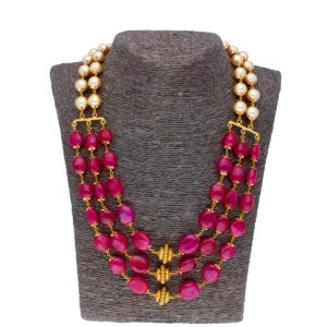 22KT Bunch Of Rubies Handicraft Gold Chain