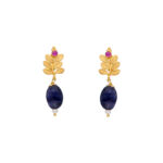 22KT Blue Sapphire Leaf Shape Gold Earrings