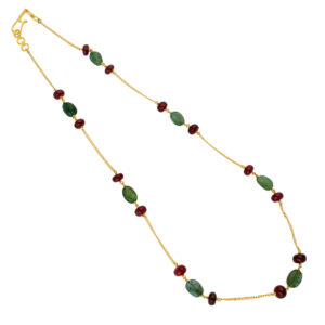22KT (916) Ruby Emerald Pearls Gold Chain