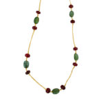 22KT (916) Ruby Emerald Pearls Gold Chain