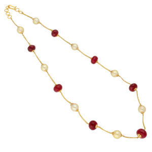 Carmel Ruby With Pearl Gold Chain