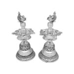 379 Grams Antique Peacock Silver Diya