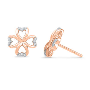 18kt Rose Gold Flowery Heart Diamond Earrings