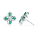 Emerald With Sterling Diamond Earrings