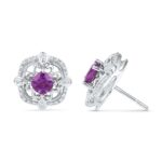 Amethyst With Sterling Silver Diamond Earrings
