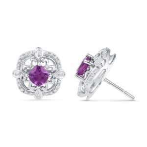 Amethyst With Sterling Silver Diamond Earrings