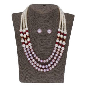 Kavya 3 Lines Round Pearl Necklace Set