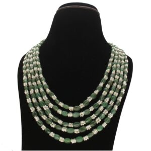 5 Lines Emerald and Pearl Necklace