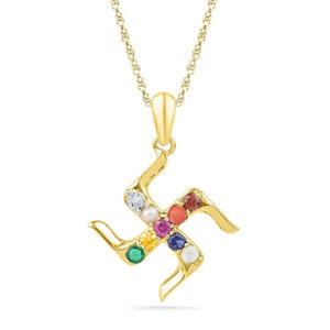18 kt Gold Navratan Diamond Pendant