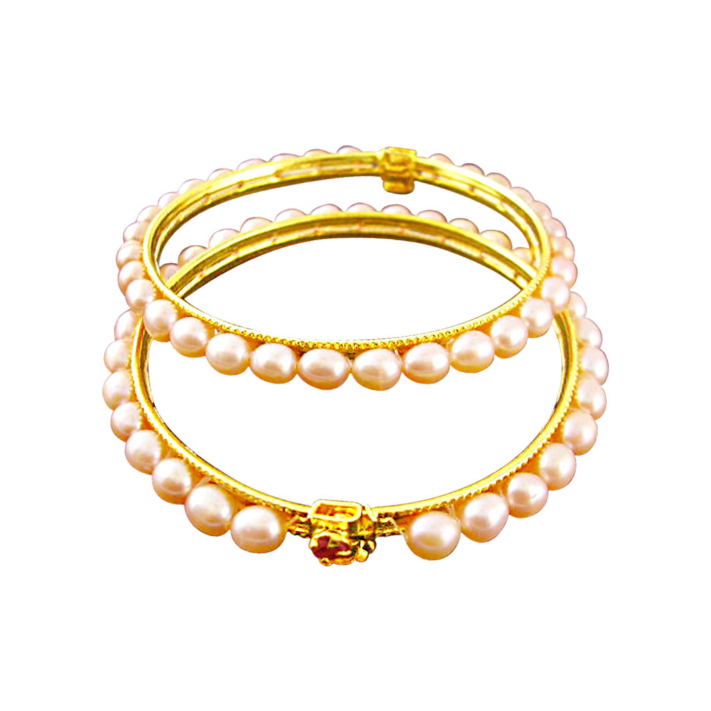 Peach Oval Pearl Bangles – Jagdamba Pearls