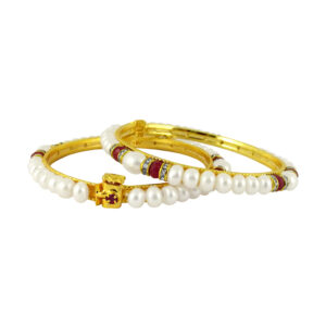 White Cz Button Pearl Bangles