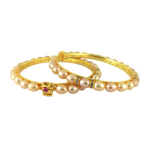 Peach Cz Oval Pearl Bangles