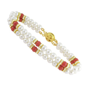 Two String Red Stone Pearl Bracelet