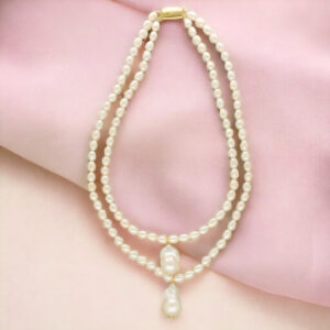 Oeshi 2 Lines Oval Pearl Necklaces