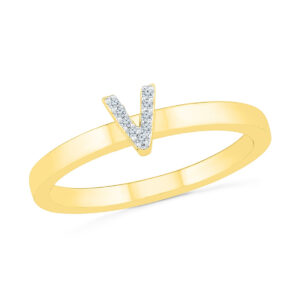 Alphabetic V Diamond Finger Ring