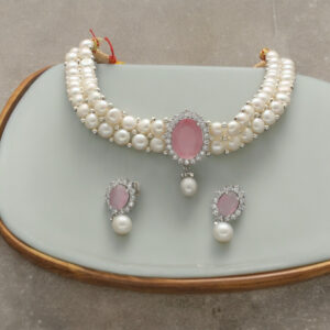 Designer 2 Lines White Pearl Choker