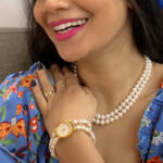 Eeshika 2 Lines Round Pearl Wrist Watch