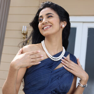 White 2 Lines Round Pearl Necklace