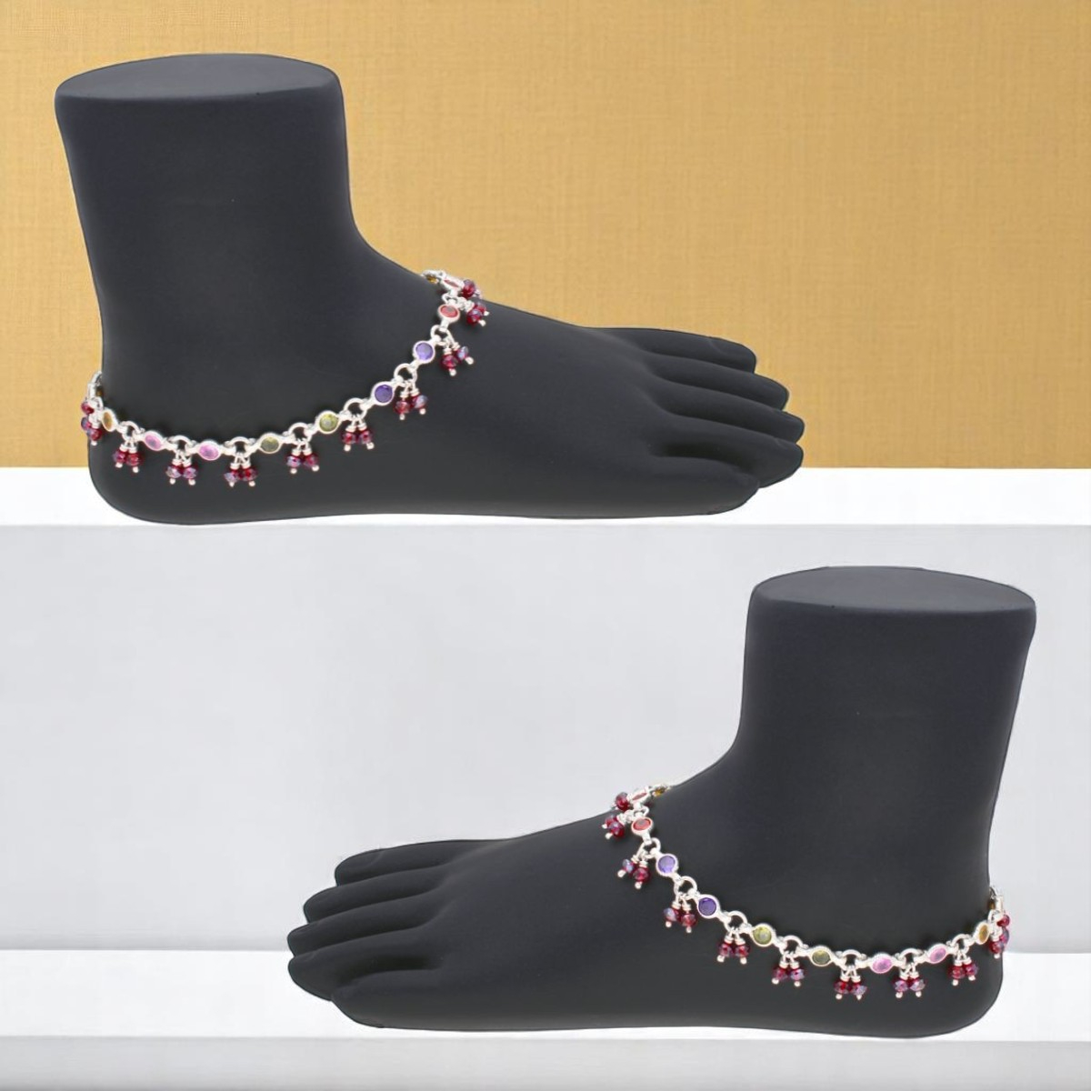 Veda stones Silver Payal for Women jpearls