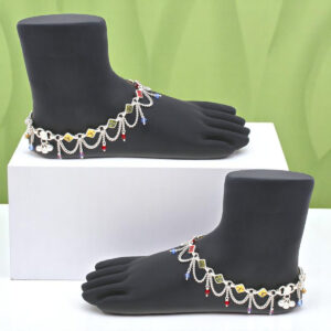 55.96 Grams Latest stones Silver Payal