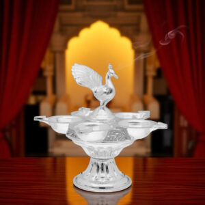 Peacock Silver Pooja Diya Stand By Sri Jagdamba Pearls
