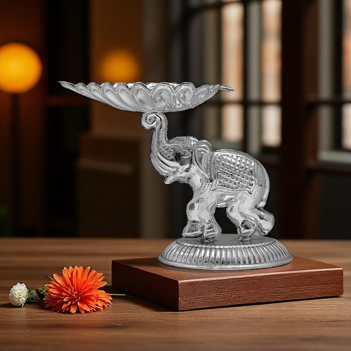 Elephant Silver Diya – Jagdamba Pearls