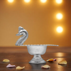 Designer Peacock Silver Diya