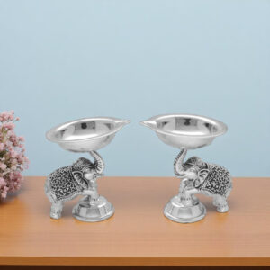 161 Grams Antique Elephant Silver Diya