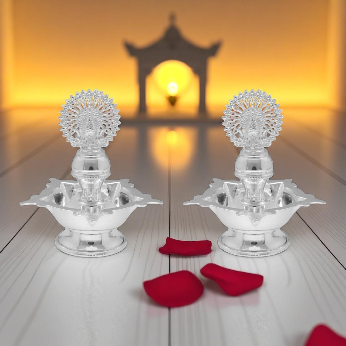 78 Grams Magnificent Peacock Silver Pair Diyas – Jagdamba Pearls