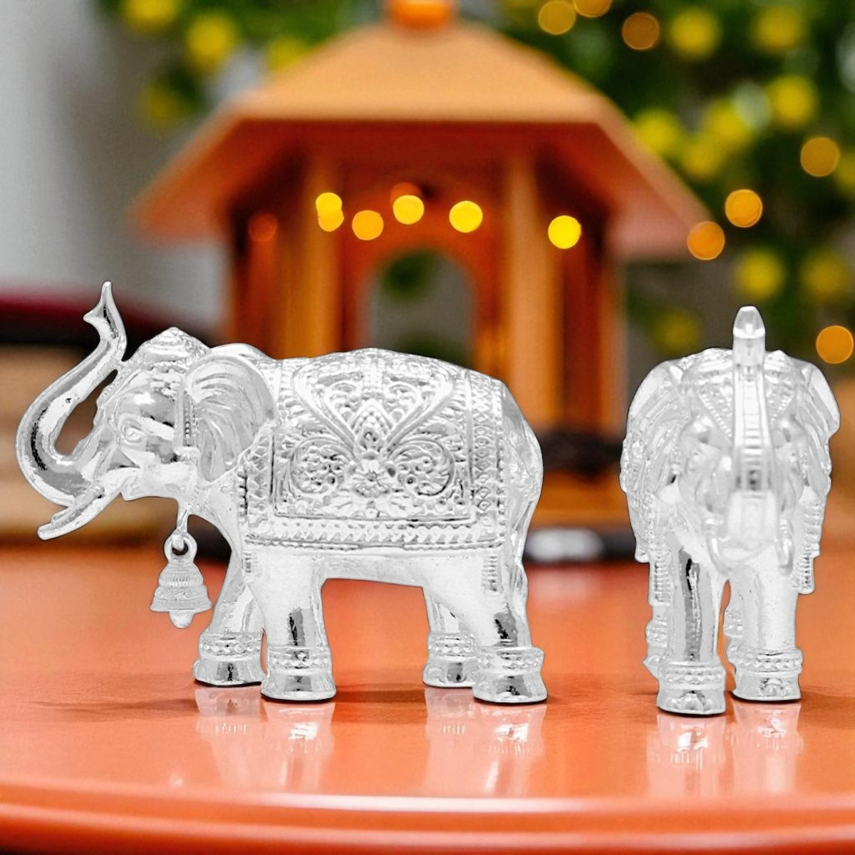 100 Grams Silver Big Solid Elephant Pair Statues – Jagdamba