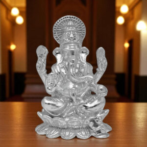 Flower Ganesh Silver Idols