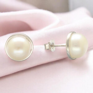 Sterling Silver Bezel-Set Freshwater Pearl Stud Earrings
