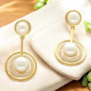 Gold-Tone Concentric Circle Pavé Pearl Drop Earrings