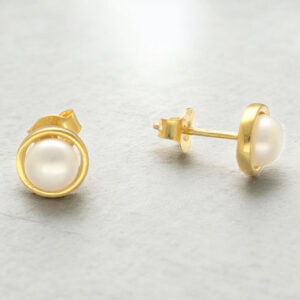 Gold-Tone Open Circle Bezel Freshwater Pearl Stud Earrings