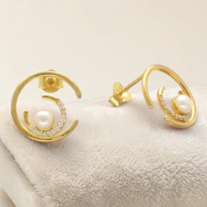 Gold-Tone Spiral Swirl Pavé Pearl Stud Earrings