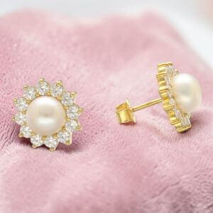 Gold-Tone Crystal Sunburst Freshwater Pearl Stud Earrings