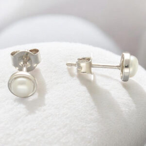 Sterling Silver Petite Bezel-Set Freshwater Pearl Stud Earrings