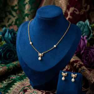 Gold-Tone Crystal Butterfly Pearl Drop Jewellery Set