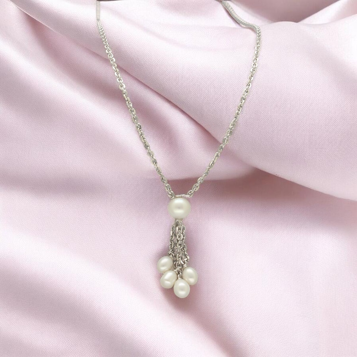 Silver Multi-Strand Pearl Tassel Drop Necklace – Jagdamba Pearls