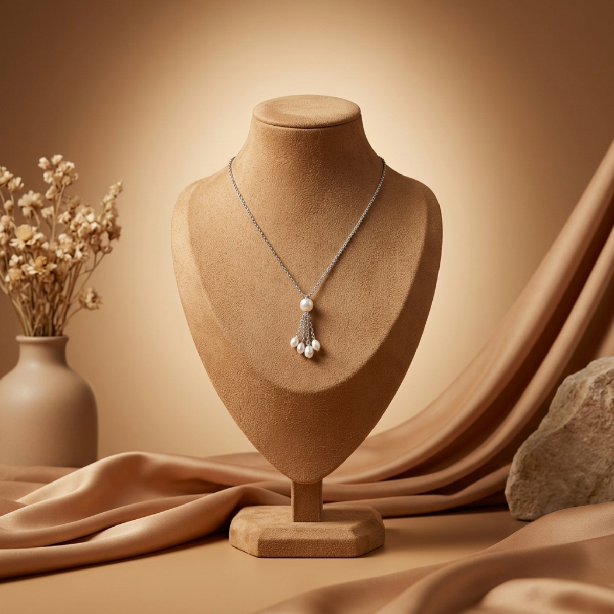 Silver Multi-Strand Pearl Tassel Drop Necklace – Jagdamba Pearls