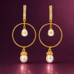 Golden Hoop Drop Pearl Hoop Earrings