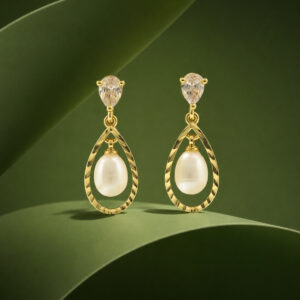 Golden Teardrop Freshwater Pearl Drop Earrings